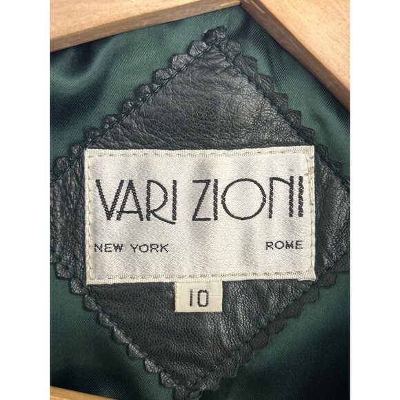 Vintage Vari Zioni Dark Green Leather Blazer Cropped Power Jacket 80s Size 10 - Picture 4 of 5
